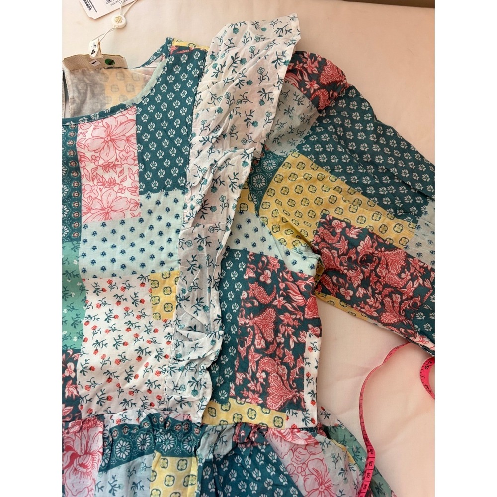 New Simply Southern Patchwork Tiered Maxi Dress Pink Teal Floral Large cottage - Picture 9 of 14